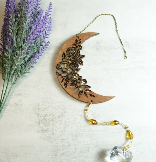 Floral Moon Suncatcher Gold Flake