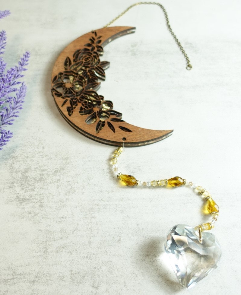 Floral Moon Suncatcher Gold Flake