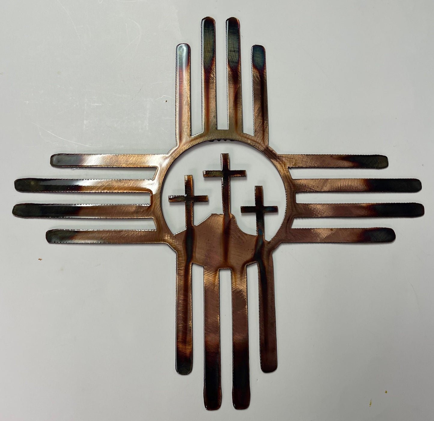 3 Cross Zia Metal Wall Art Copper and Bronzed Plated