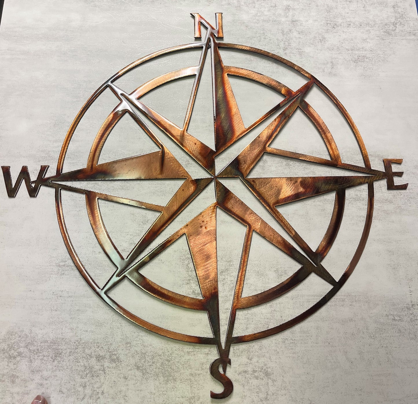 Nautical Compass Rose - Metal Wall Art - Copper/Bronzed Plated Available in sizes 13" to 40"