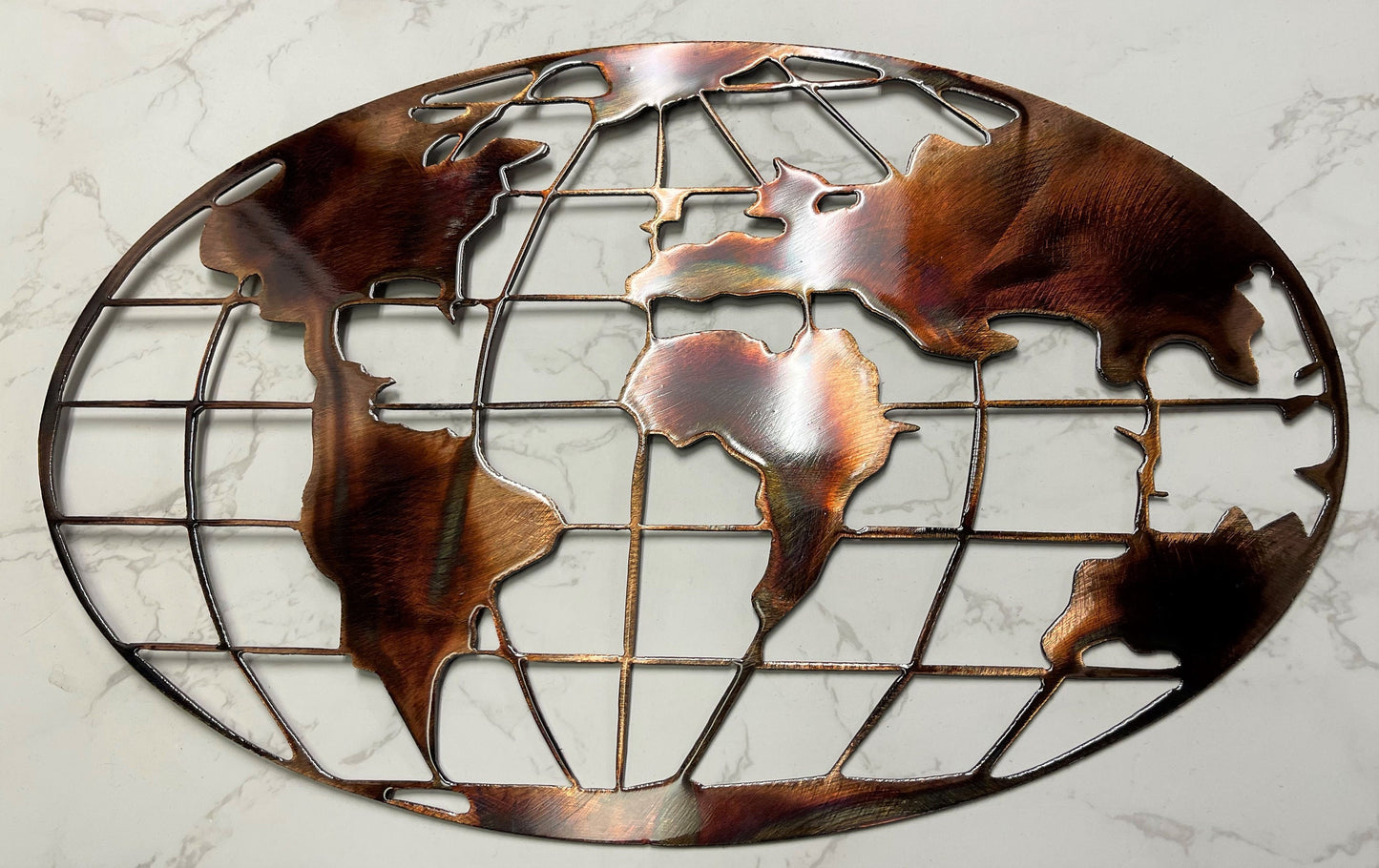 World Map - Metal Wall Art - Copper  choose sizes 15" to 40" wide