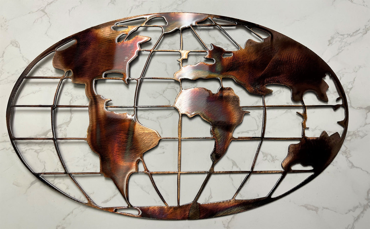 World Map - Metal Wall Art - Copper  choose sizes 15" to 40" wide