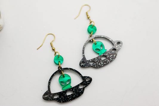 Alien Space Ship Dangle Earrings