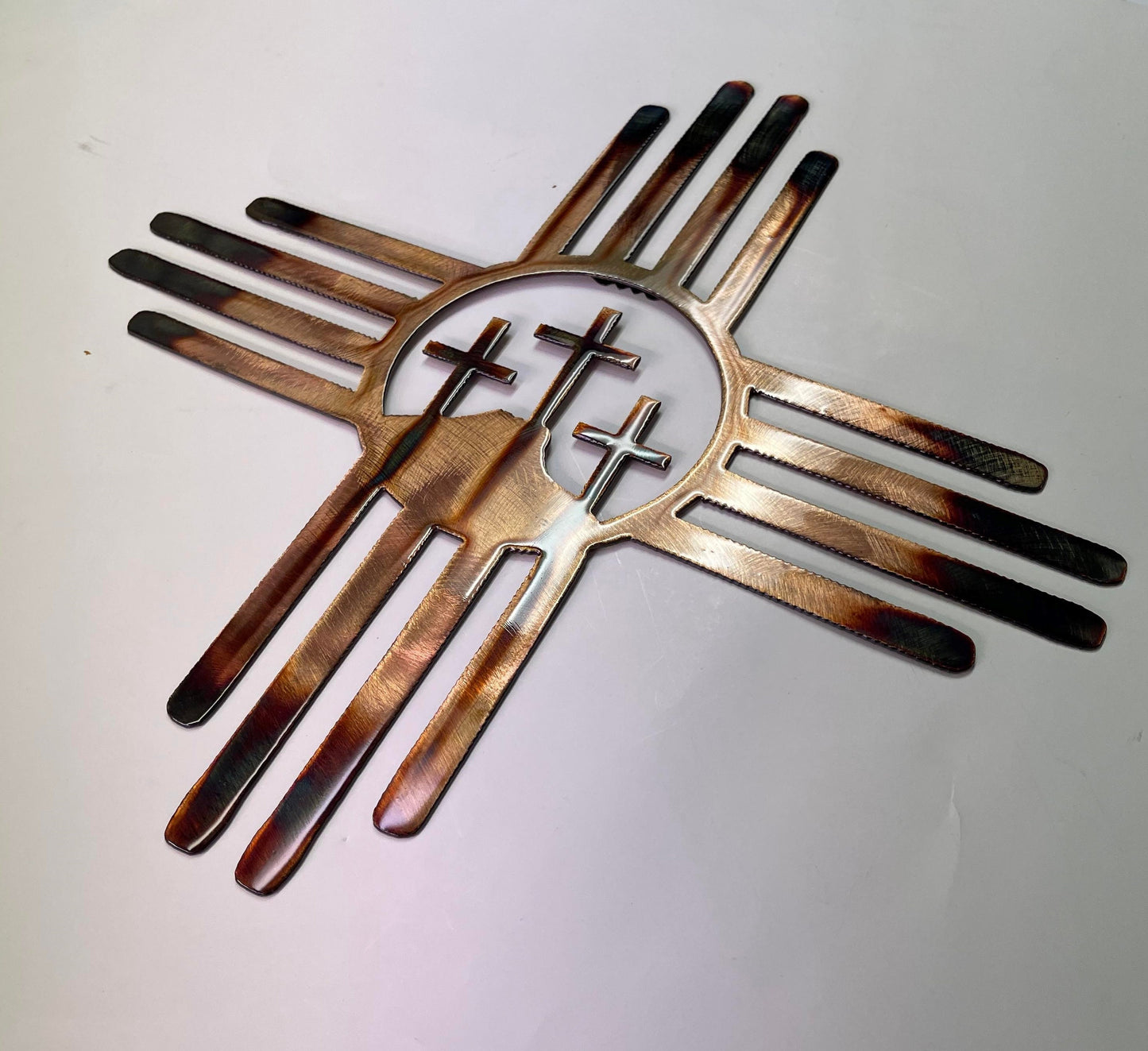 3 Cross Zia Metal Wall Art Copper and Bronzed Plated