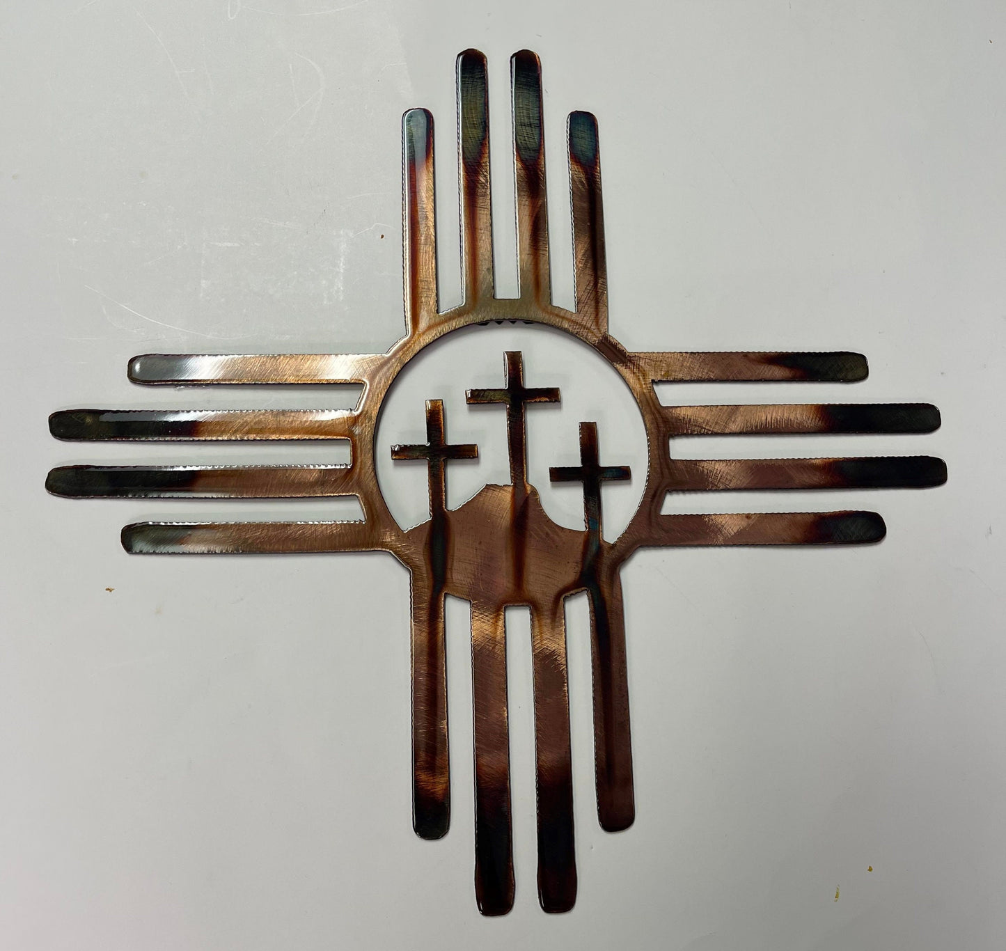 3 Cross Zia Metal Wall Art Copper and Bronzed Plated