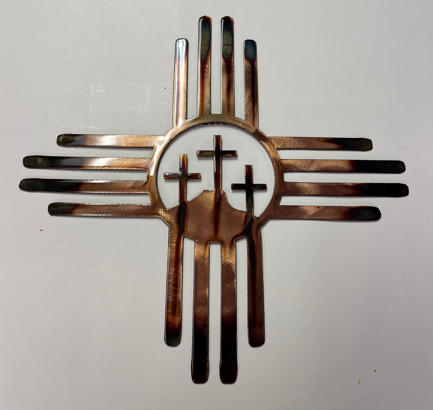 3 Cross Zia Metal Wall Art Copper and Bronzed Plated