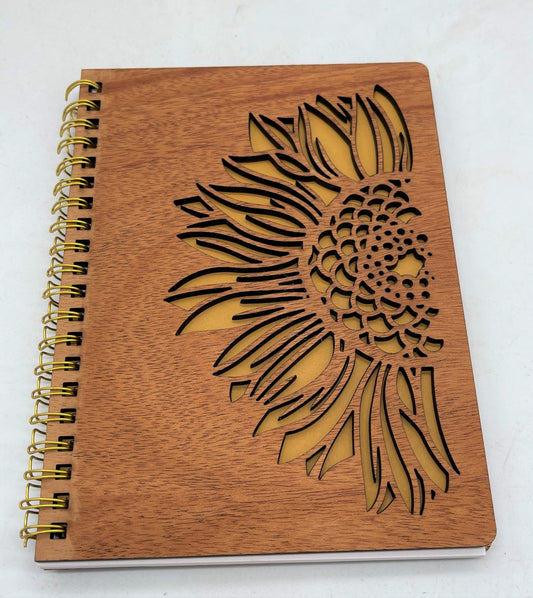 Sunflower Engraved Wooden Notebook