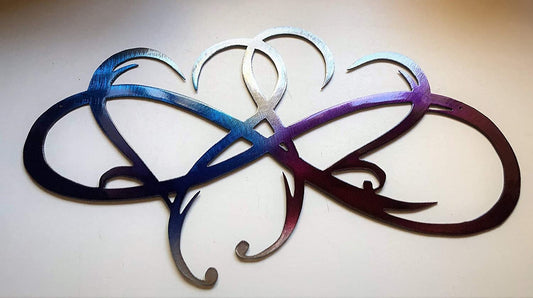 Dual Infinity Hearts - Purple & Blue Metal Wall Art Accent Two Hearts Become One