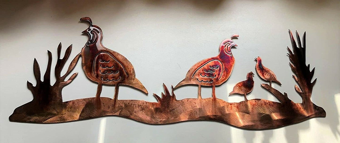 Quail Family Scene Metal Wall Art 24" x 9 1/2"