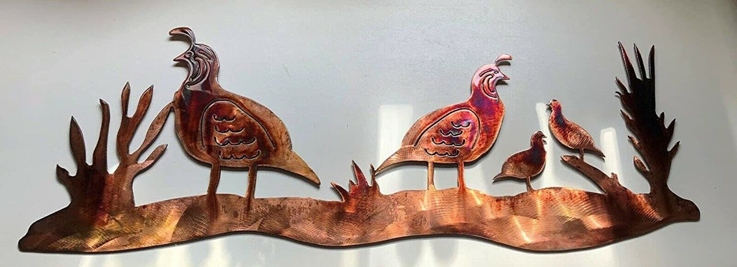 Quail Family Scene Metal Wall Art 24" x 9 1/2"