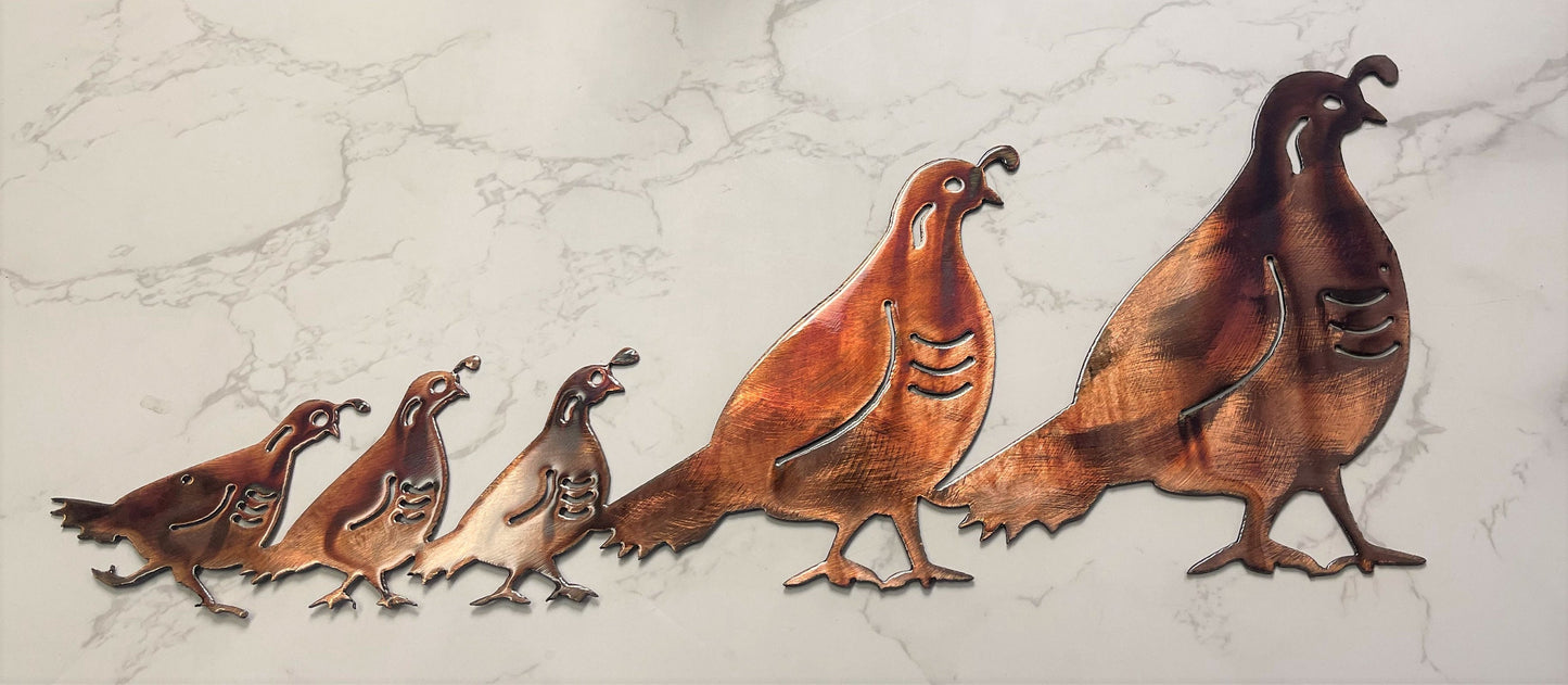 Arizona Quail Family - Metal Wall Art - Copper 17" x 7" or larger