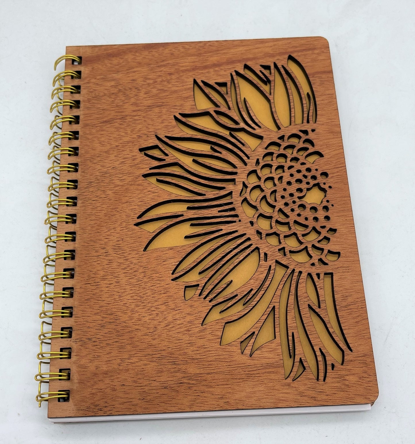 Sunflower Engraved Wooden Notebook