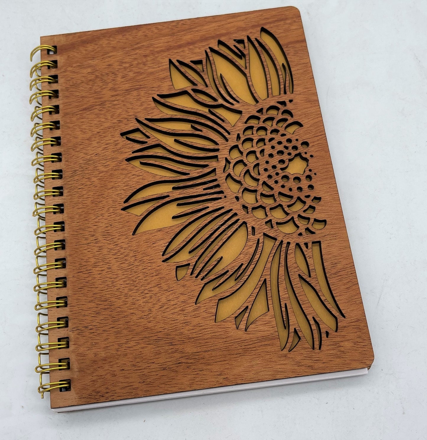 Sunflower Engraved Wooden Notebook