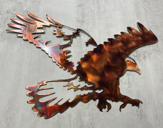 Landing Hawk - Metal Wall Art - Copper 14" x 16"