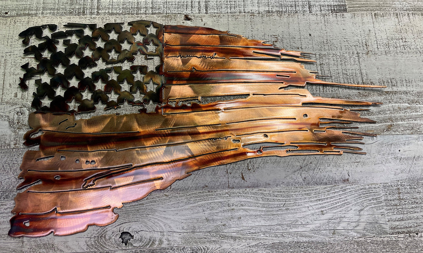 Tattered American Flag, Metal Art, Metal Wall Art, Home Decor, Metal Wall Decor, USA, Steel Flag, Military 36" Wide