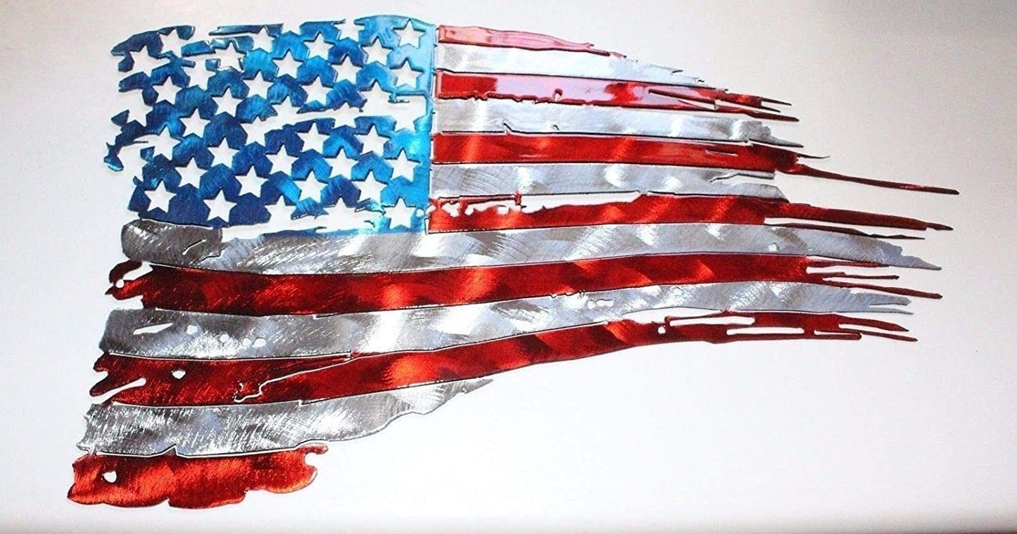 Patriotic Tattered American Flag, Metal Art, Metal Wall Art, Home Decor, Metal Wall Decor, USA, Steel Flag, Military 22 1/2" Wide