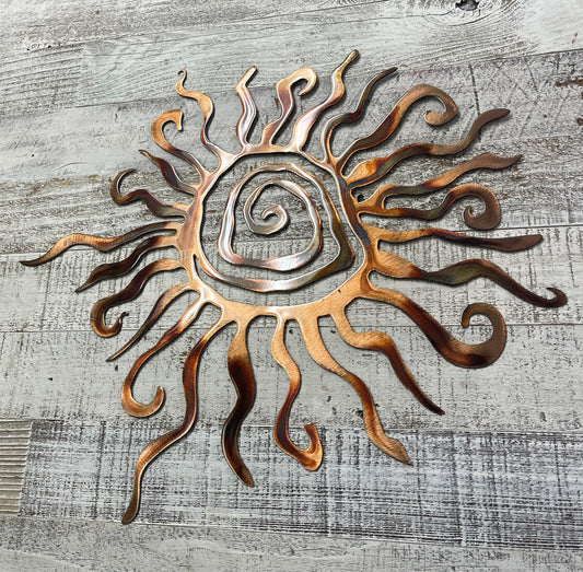 Southwestern Spiral Sun Metal Wall Art Copper and Bronzed Plated