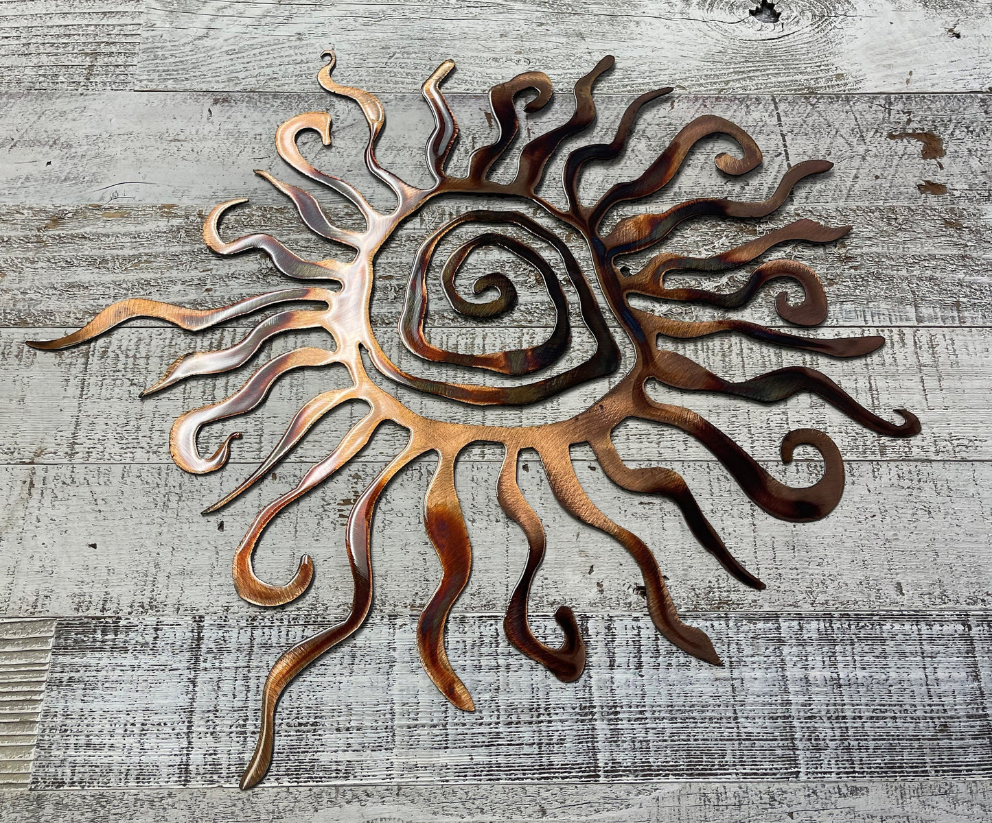 Southwestern Spiral Sun Metal Wall Art Copper and Bronzed Plated