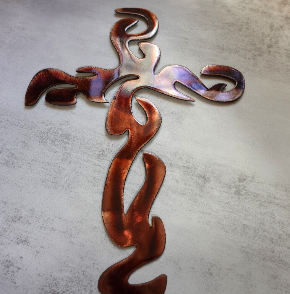 Wavy Cross Metal Wall Decor 12" or 15" tall