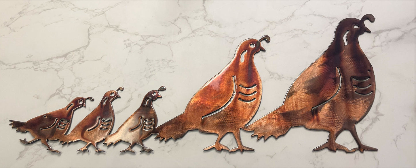 Arizona Quail Family - Metal Wall Art - Copper 17" x 7" or larger