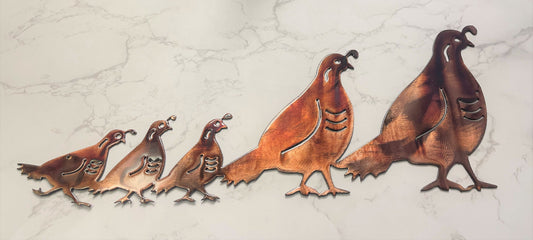 Arizona Quail Family - Metal Wall Art - Copper 17" x 7" or larger