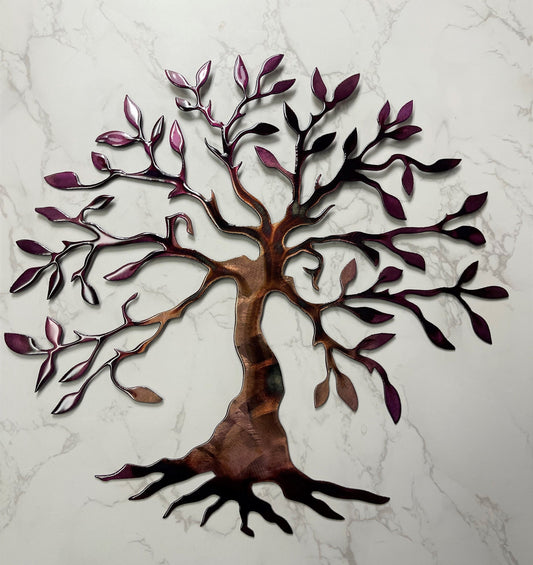 Olive Tree Metal Wall Art Seasons of Color (Purple Tinged)