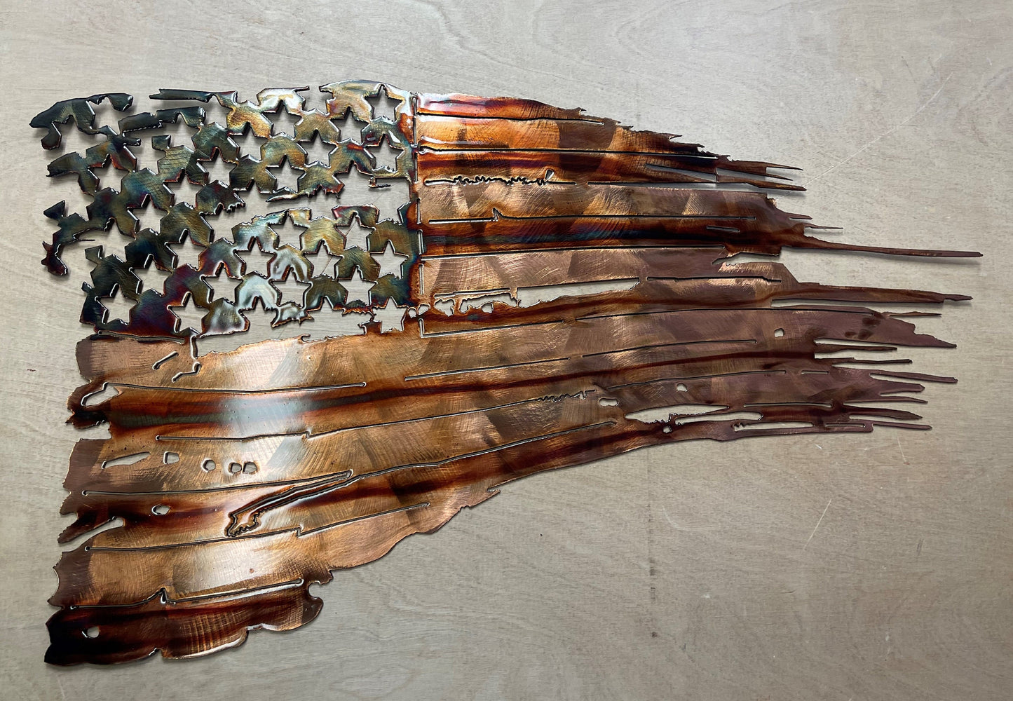 Tattered American Flag, Metal Art, Metal Wall Art, Home Decor, Metal Wall Decor, USA, Steel Flag, Military 36" Wide