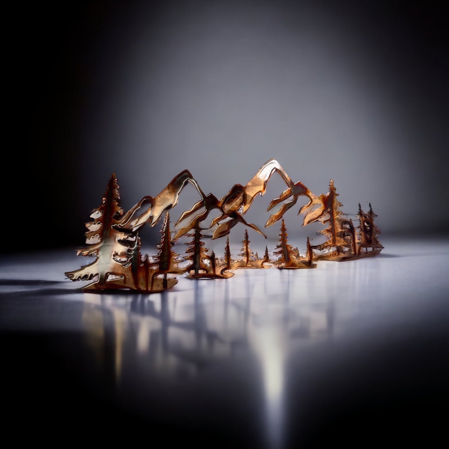 Copper Plated Metal Art Scene - Trees and Mountains