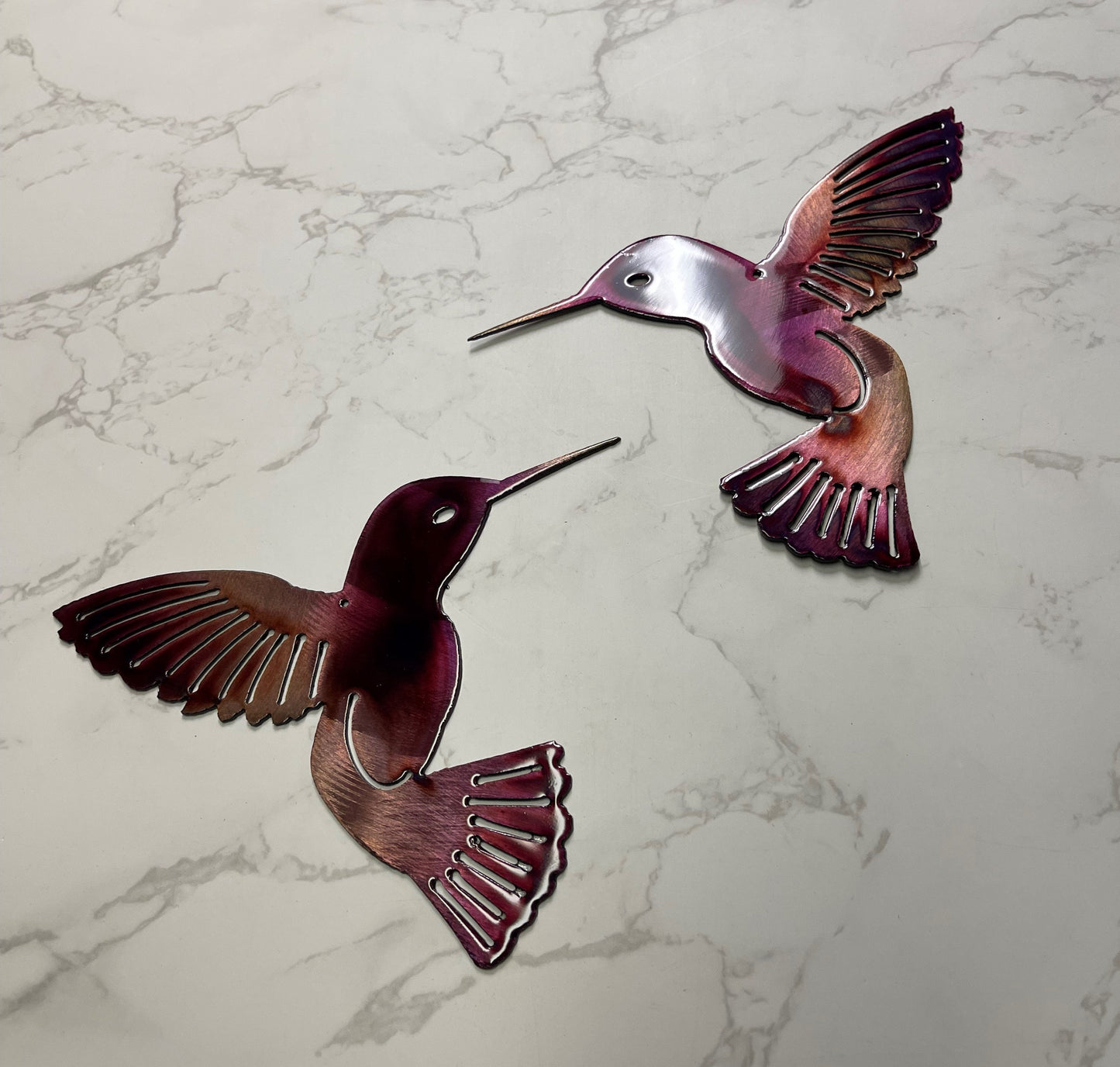 Hummingbird Copper Purple Pair Metal Wall Art Décor 6" x 6" each