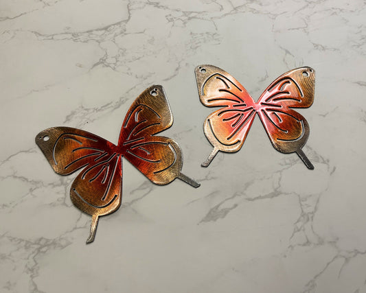 Butterfly Orange Yellow Tinged Pair Metal Wall Art Décor 6" x 6" each