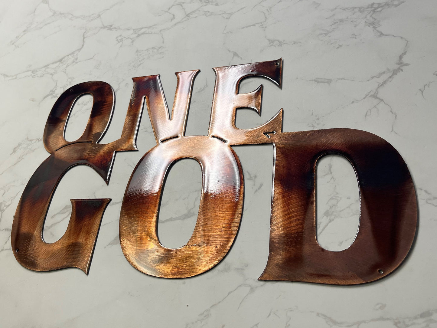 One God Word Sign - Metal Wall Art - Copper/Bronzed Plated 13 1/2" x 8"