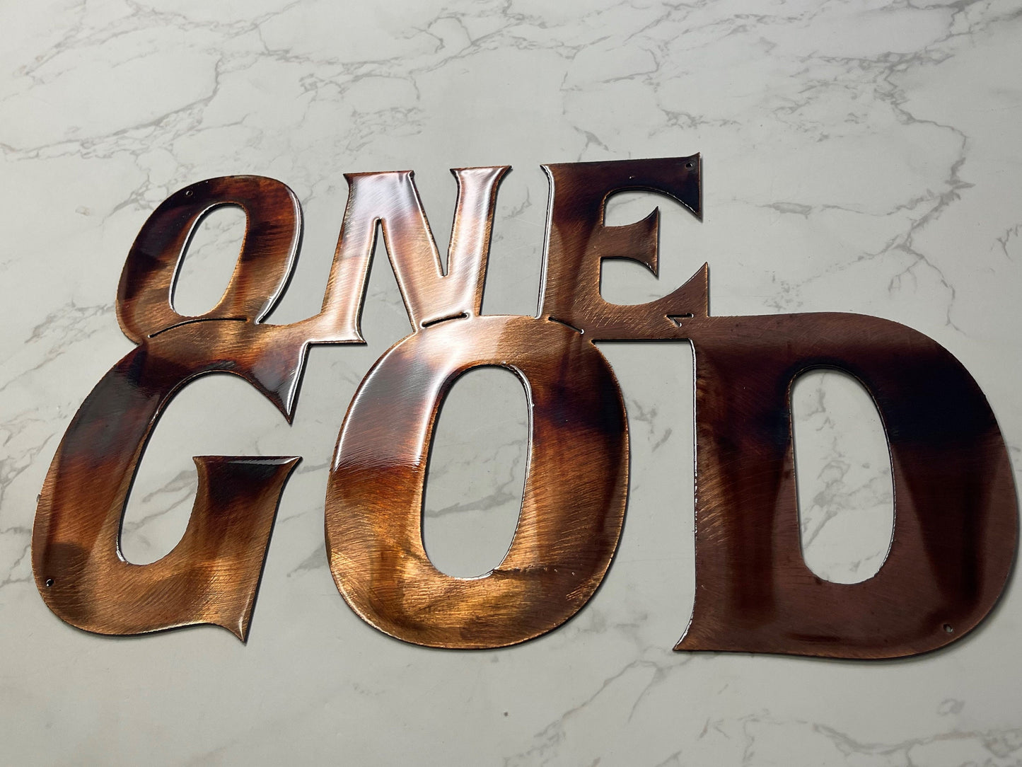 One God Word Sign - Metal Wall Art - Copper/Bronzed Plated 13 1/2" x 8"