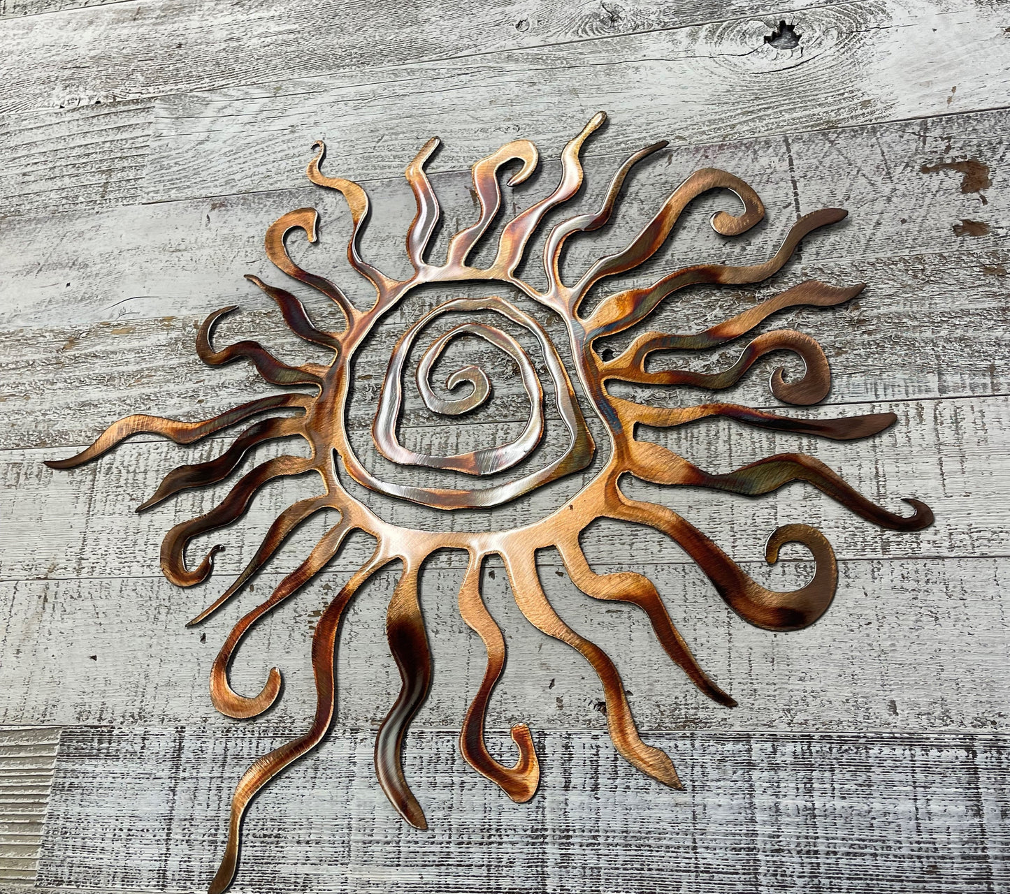 Southwestern Spiral Sun Metal Wall Art Copper and Bronzed Plated