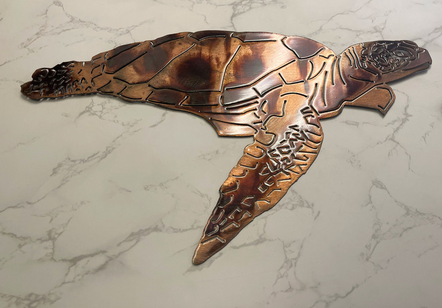 Aquatic Sea Turtle Metal Decor Wall Art Accent  Copper and Bronzed Plated