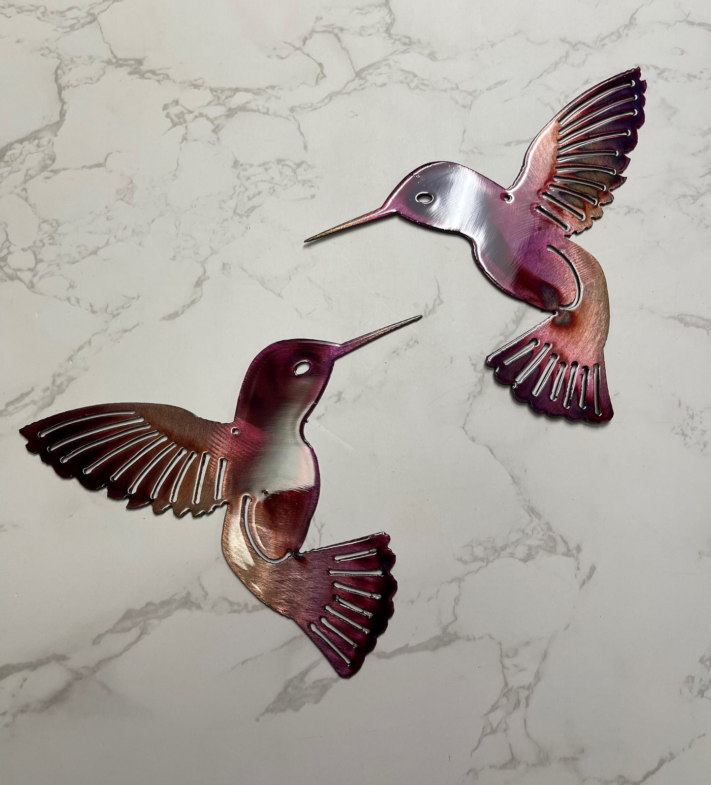 Hummingbird Copper Purple Pair Metal Wall Art Décor 6" x 6" each