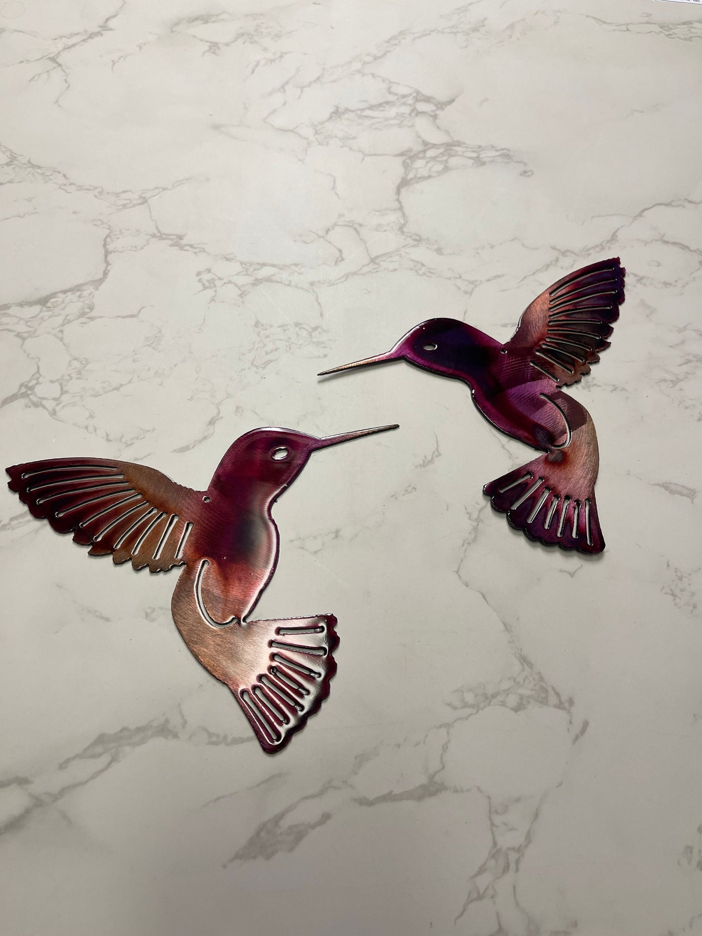 Hummingbird Copper Purple Pair Metal Wall Art Décor 6" x 6" each