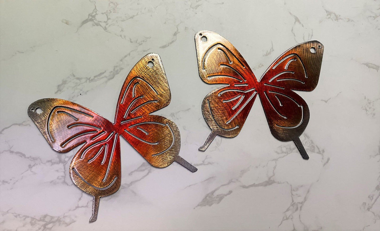 Butterfly Orange Yellow Tinged Pair Metal Wall Art Décor 6" x 6" each