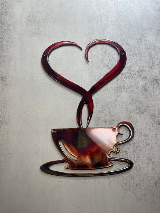 Steamed with Love Coffee Cup Copper and Bronzed Red 9 3/4" x 6 1/2"