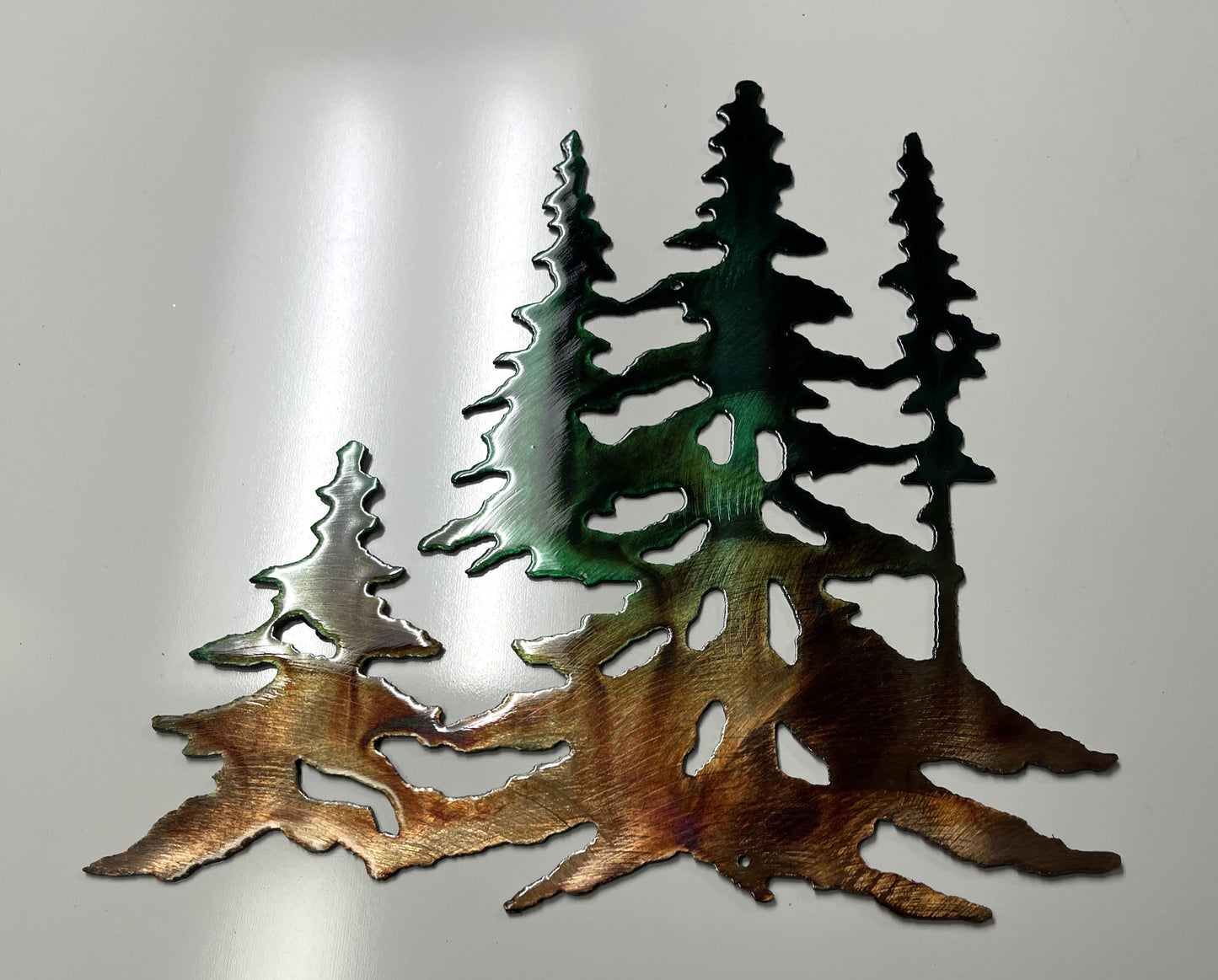 Forest Trees in copper Metal Wall Art Decor Green Marbled