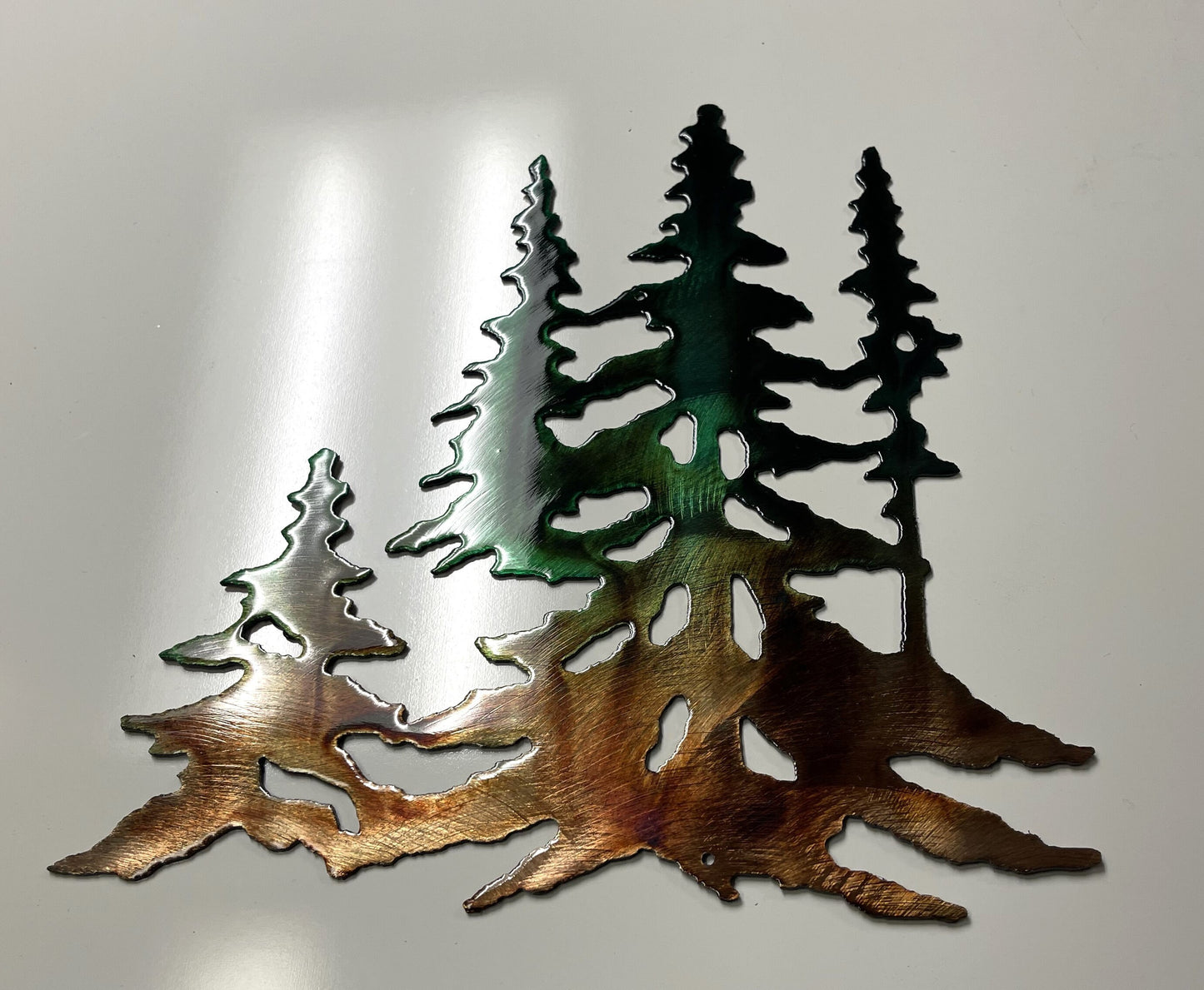 Forest Trees in copper Metal Wall Art Decor Green Marbled