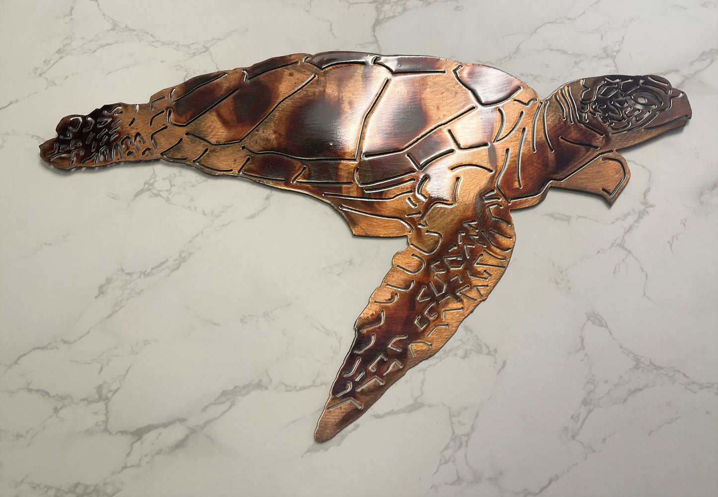 Aquatic Sea Turtle Metal Decor Wall Art Accent  Copper and Bronzed Plated