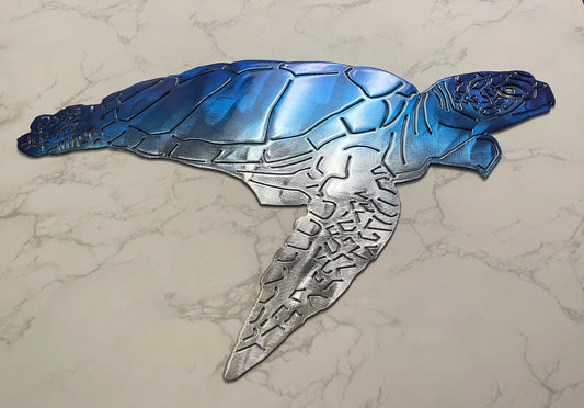 Aquatic Sea Turtle Metal Décor Wall Art Accent Blue tinged finish