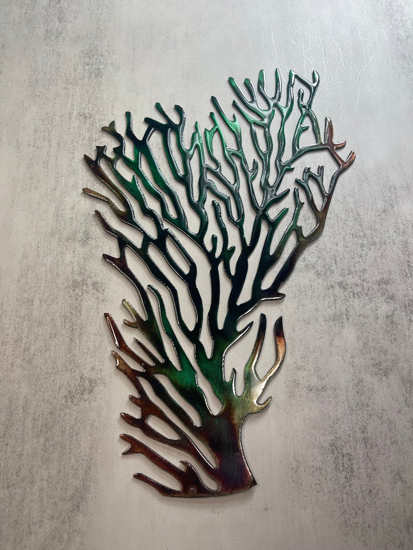 Coral Branch Large Fan - Metal Wall Art - Copper Green