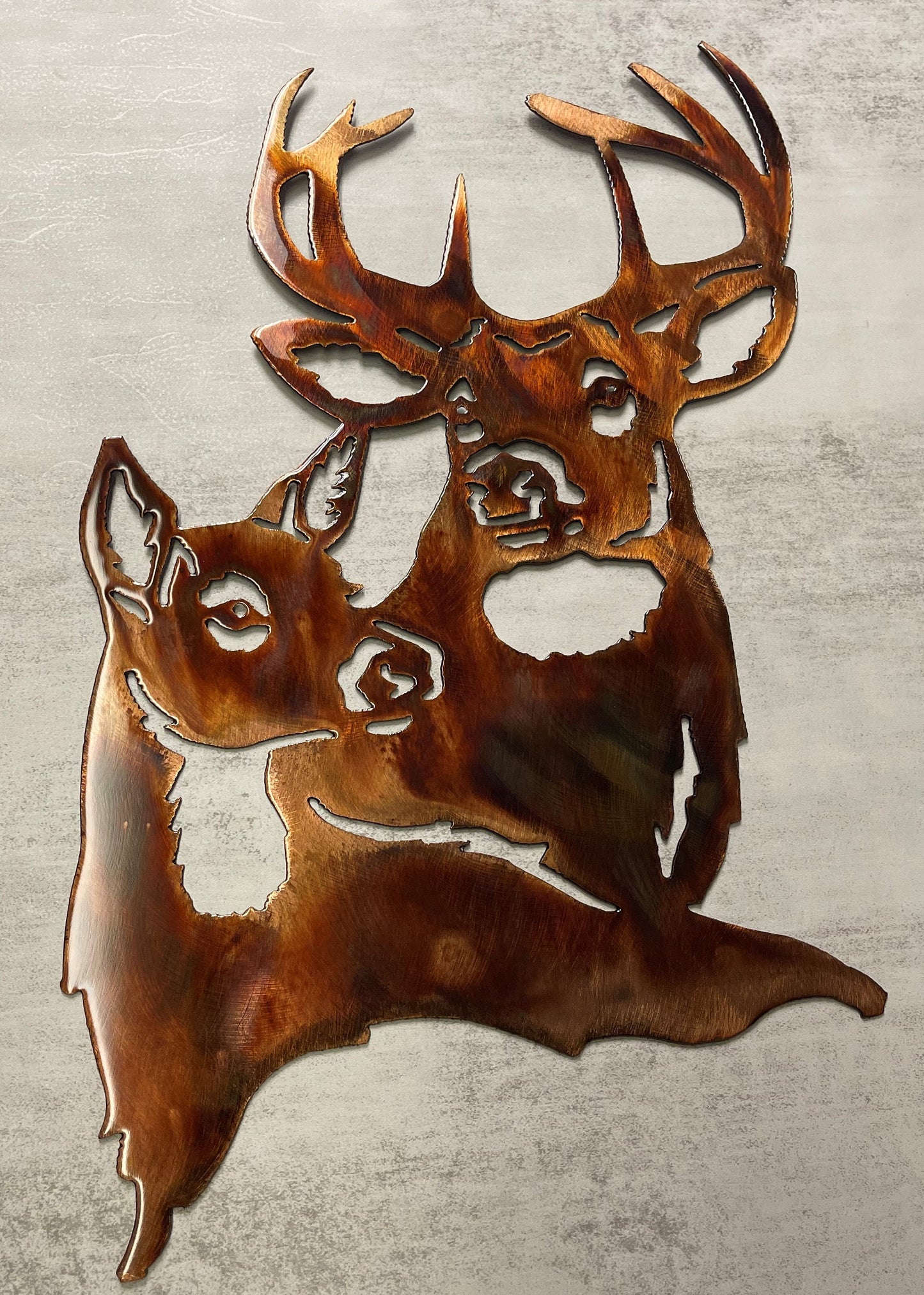 Deer Pair - Copper and Bronze Heat Treated Wall/Furniture Accent - 17" x 11"