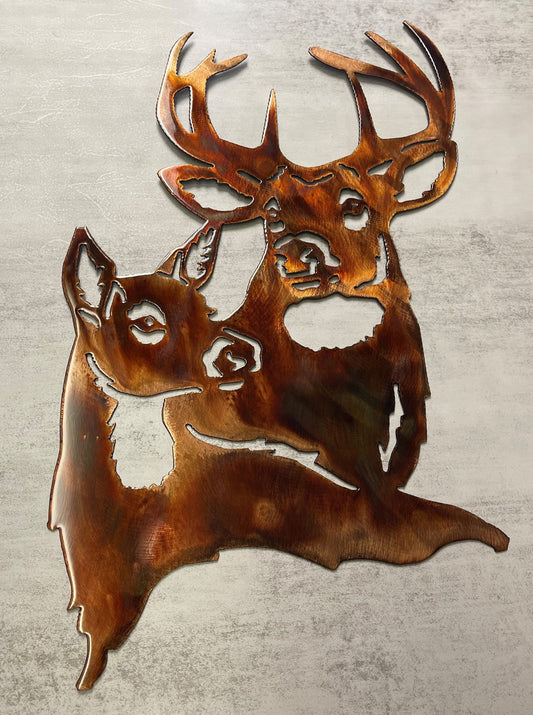 Deer Pair - Copper and Bronze Heat Treated Wall/Furniture Accent - 17" x 11"