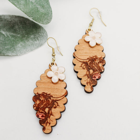 Cowtastically Charming: Highland Cow & Floral Delight Dangle Earrings