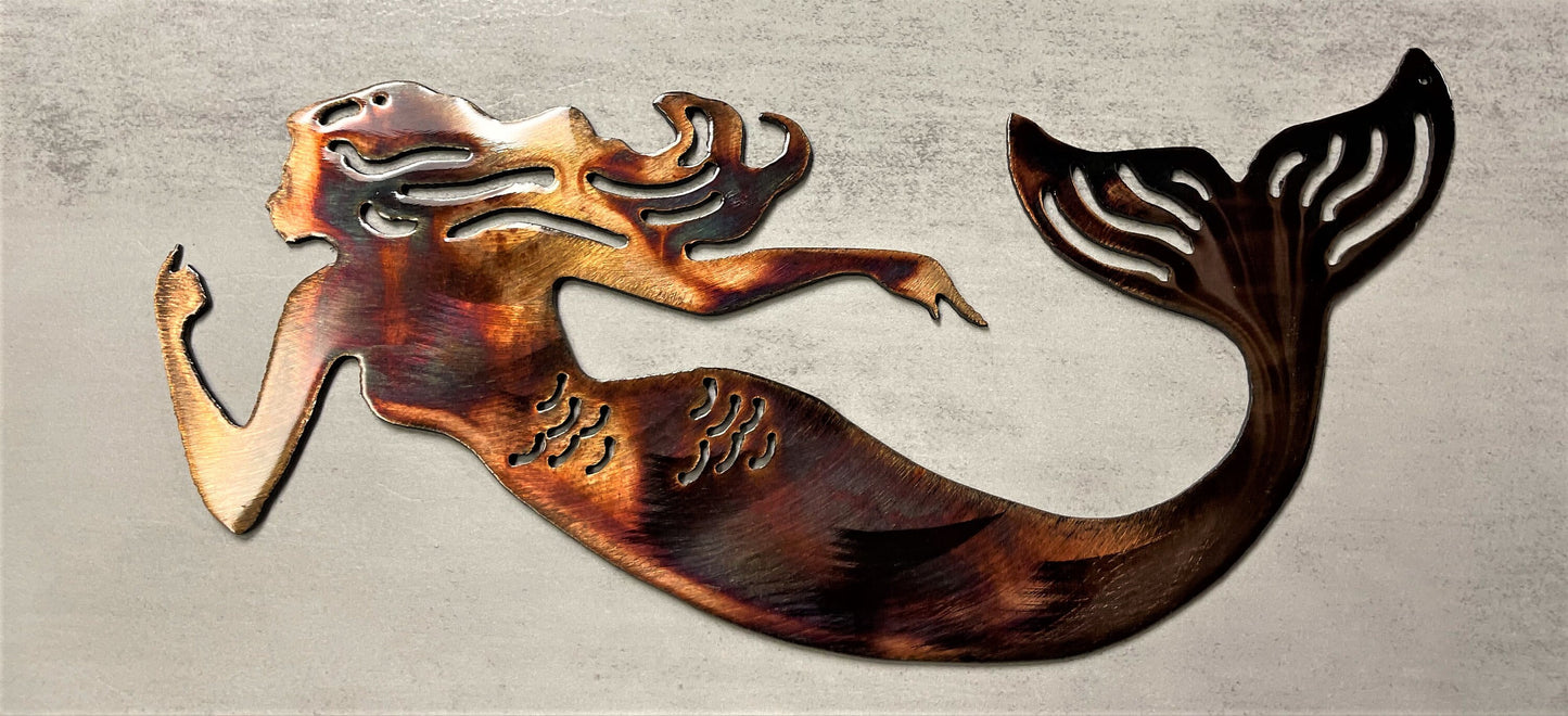 Swimming Mermaid - Metal Wall Art  Copper/Bronzed Plated