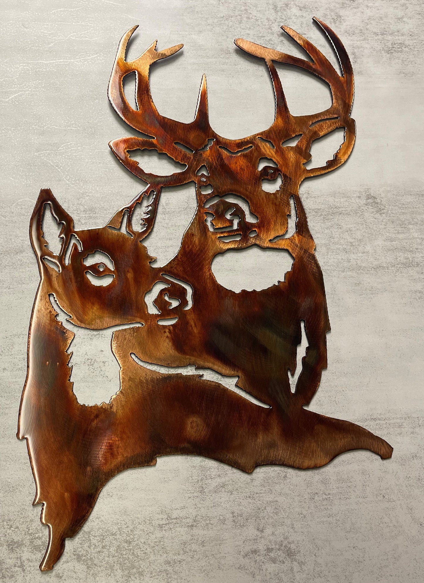 Deer Pair - Copper and Bronze Heat Treated Wall/Furniture Accent - 17" x 11"