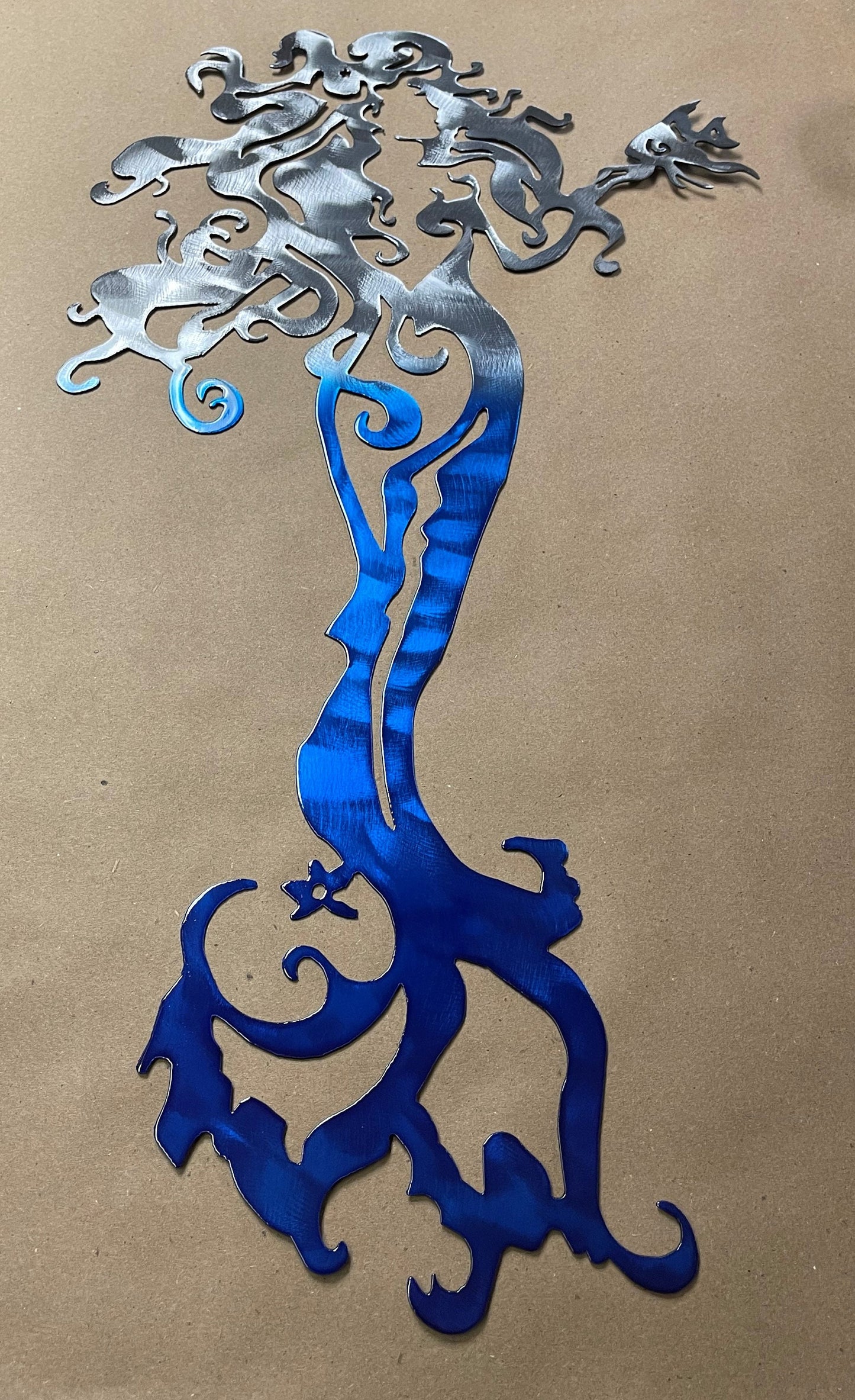 Tall Mermaid with a Fish - Metal Wall Art  Blue Tinged