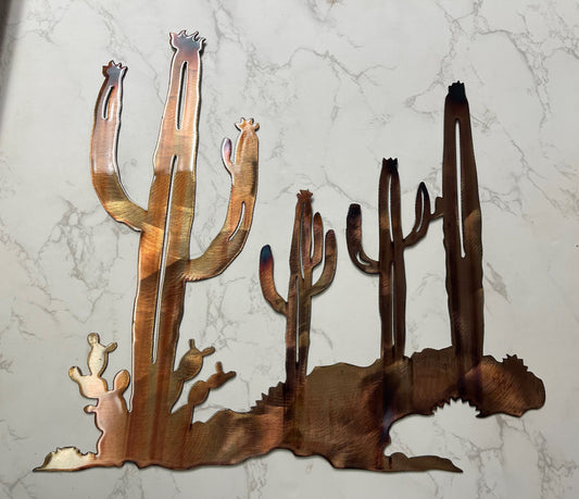 Arizona Cactus Metal Wall Art - Copper Plated - 16" x 16" or 30" x 30"